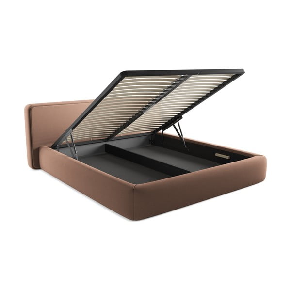 Gaiši rozā polsterēta divvietīga gulta ar veļas kasti un redelēm 180x200 cm Kiana – Makamii-image-3