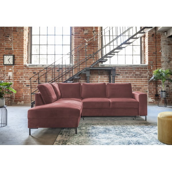 Rozā samta salokāms stūra dīvāns (ar kreiso stūri) Lofty Lilly – Miuform-image-3