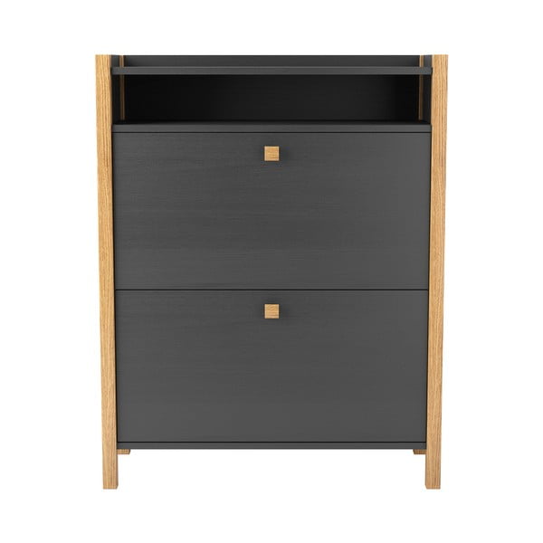 Tumši pelēks apavu skapis ar divām atvilktnēm Woodman Bode-image-2