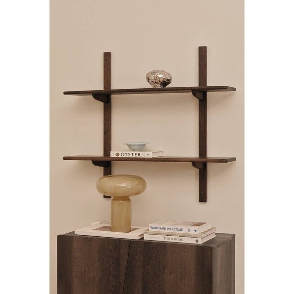 Dabīga toņa daudzlīmeņu ozola masīvkoka sienas plaukts 90 cm Albin – Ellos Home-image-1