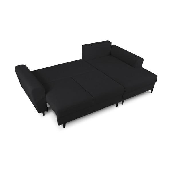 Melns salokāms stūra dīvāns ar uzglabāšanas vietu no buklē auduma (ar labo stūri/ar zvilni) Kyoto – Cosmopolitan Design-image-2