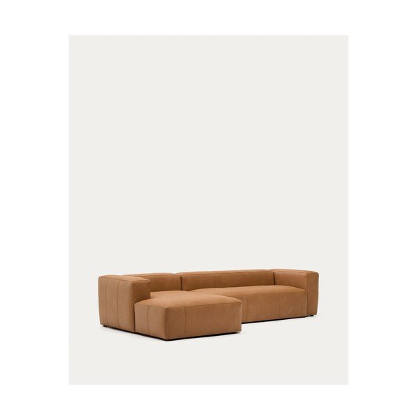 Brūns ādas stūra dīvāns (ar kreiso stūri/ar zvilni) Blok – Kave Home-image-3