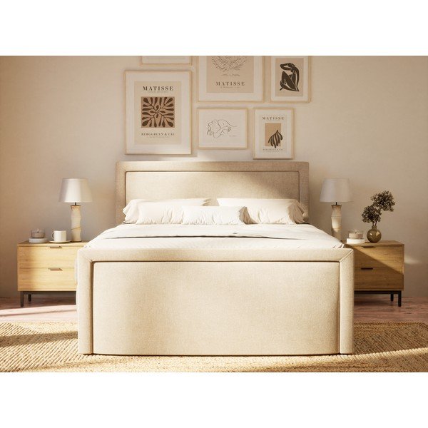 Bēša atsperu gulta ar veļas kasti 140x200 cm Fresco – Maison de Rêve-image-4