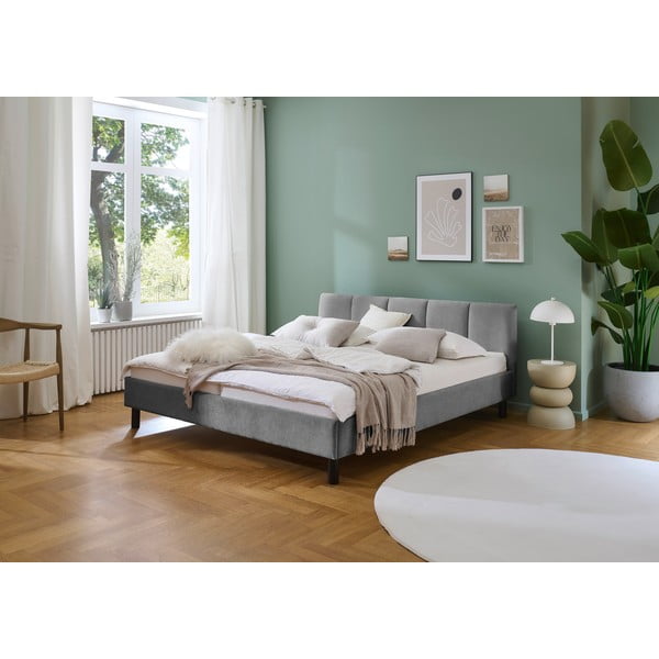 Pelēka polsterēta divvietīga gulta bez režģa 180x200 cm Joker – Meise Möbel-image-1