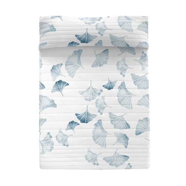 Balts/zils kokvilnas stepēts gultas pārklājs 180x260 cm Ginkgo – Blanc