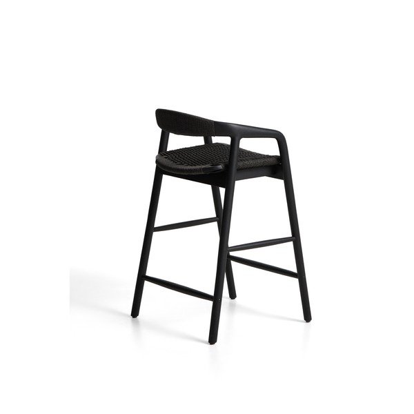 Melns ozola masīvkoka bāra krēsls ar roku balstiem (sēdekļa augstums 65 cm) Derile – Kave Home-image-3