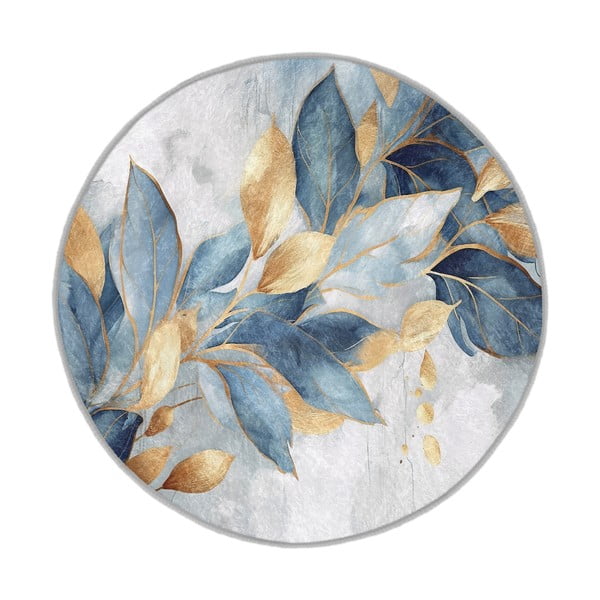 Zils/zelta krāsas mazgājams apaļš paklājs ø 150 cm Golden Leaves – Mila Home