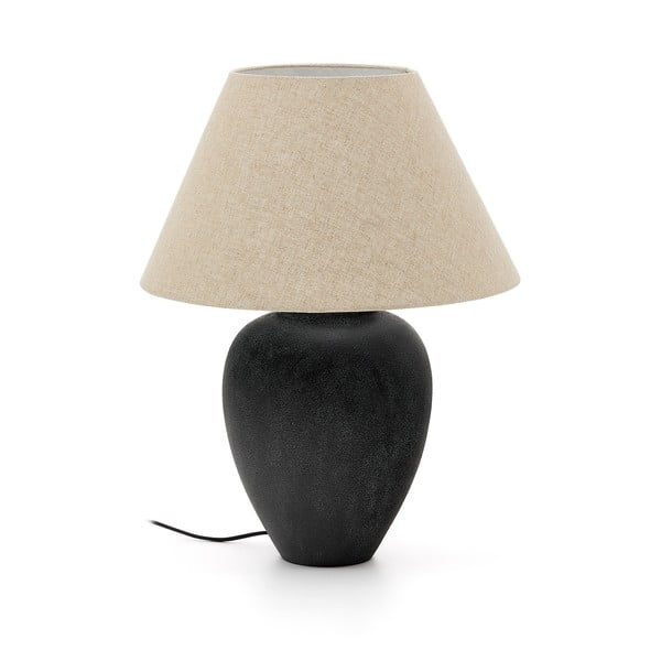 Melna/bēša galda lampa ar auduma abažūru (augstums 60 cm) Mercadal – Kave Home
