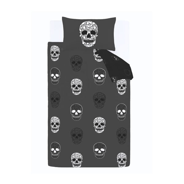 Tumši pelēka vienguļamā bērnu gultas veļa 135x200 cm Skulls – Catherine Lansfield