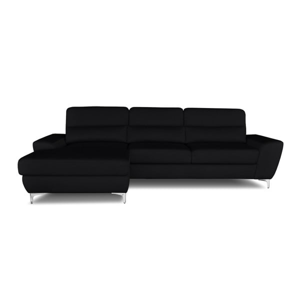 Melna stūra dīvāns-guļamā gulta Windsor & Co. Dīvāni Omega, kreisais stūris