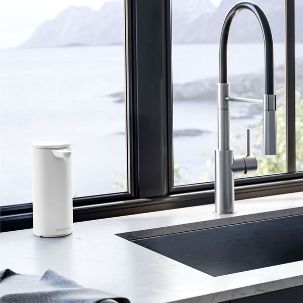 Balts metāla automātisks ziepju dozators 414 ml – simplehuman-image-1