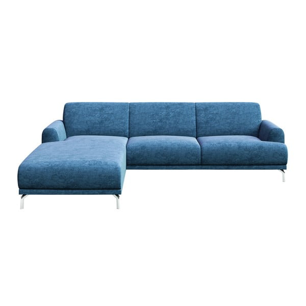 Zils stūra dīvāns ar metāla kājām MESONICA Puzo, kreisais stūris