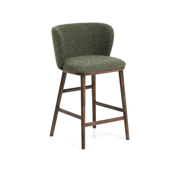 Tumši zaļš polsterēts bāra krēsls (sēdekļa augstums 65 cm) Ciselia – Kave Home