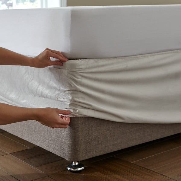 Krēmkrāsas samta gultas rāmja pārvalks ar gumiju 152x198 cm Kingsley – Catherine Lansfield-image-2