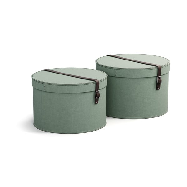 Zilganzaļas kartona uzglabāšanas kastes (2 gab.) ar vāku ø 37,5x25,5 cm Rut Canvas Paper Laminate – Bigso-image-2