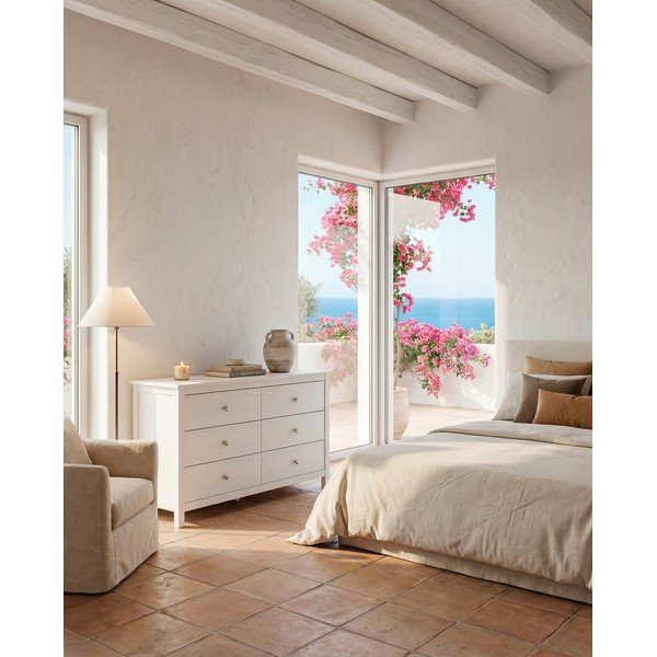 Balta priedes masīvkoka zema kumode 130x80 cm Berna – Marckeric-image-1