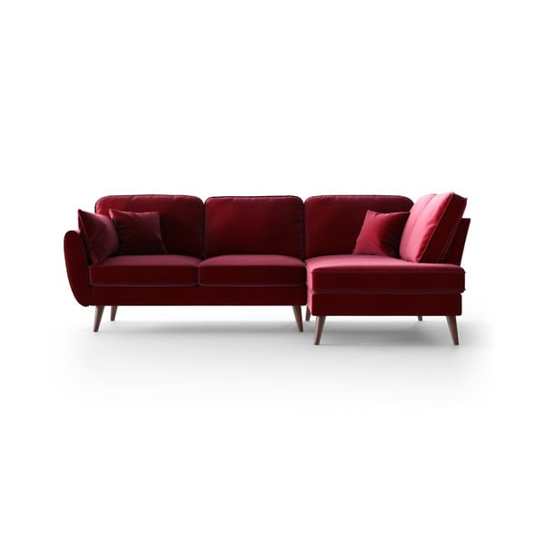 Sarkans samta stūra dīvāns My Pop Design Auteuil, labais stūris