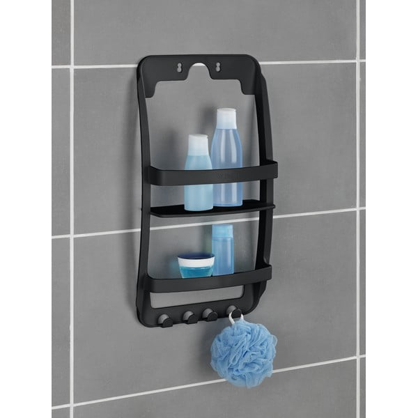 Melns plastmasas piekarināms vannas istabas plaukts ar uzstādīšanu bez urbšanas Universal – Wenko-image-2