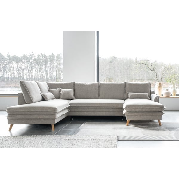 Bēšs salokāms stūra dīvāns (ar kreiso stūri/U veida) Charming Charlie – Miuform-image-3