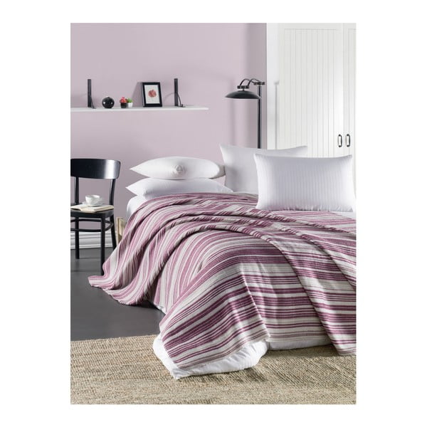 Violeta, gaiša, stepēta kokvilnas gultas pārklājs Runino Luna, 160 x 220 cm