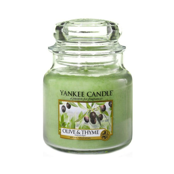 Aromātiskā svece Yankee Candle Olive and Thyme, degšanas laiks 65 - 90 stundas