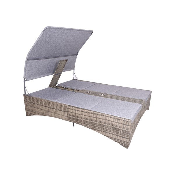 Pelēks divvietīgs metāla/mākslīgās rotangpalmas dārza zvilnis Pescara – Garden Pleasure-image-2
