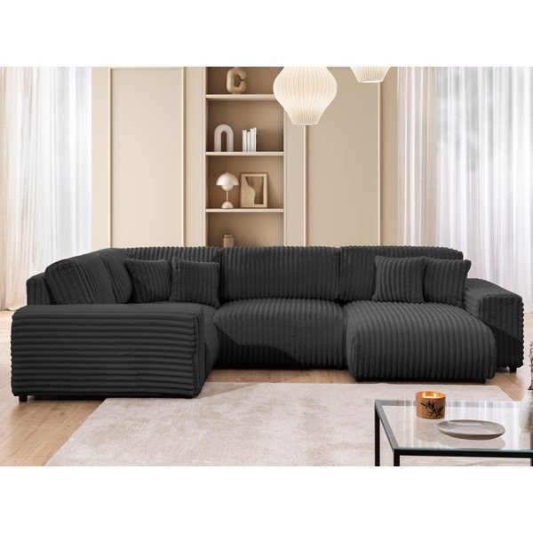 Tumši pelēks velveta stūra dīvāns (ar kreiso stūri/U veida) Justin – Ropez-image-1