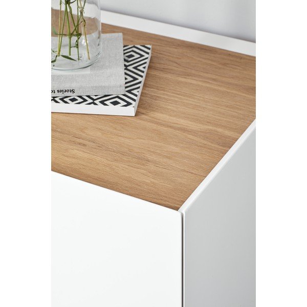 Balta zema kumode ar ozolkoka imitāciju 110x85 cm Arista – Teulat-image-2