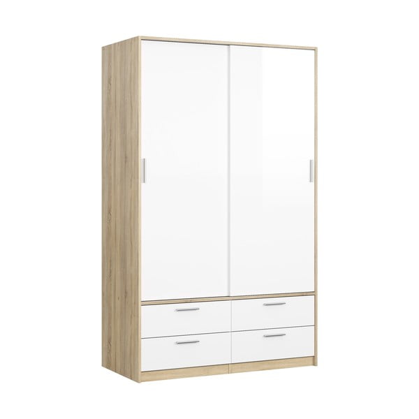 Balts/dabīga toņa drēbju skapis ar ozolkoka imitāciju ar bīdāmām durvīm 121x200 cm Line – Tvilum-image-2