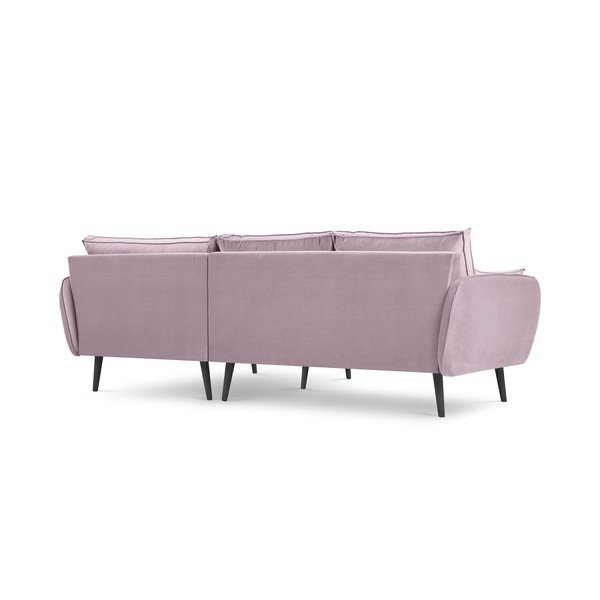 Gaiši rozā samta stūra dīvāns ar melnām kājām Kooko Home Lento, labais stūris-image-3