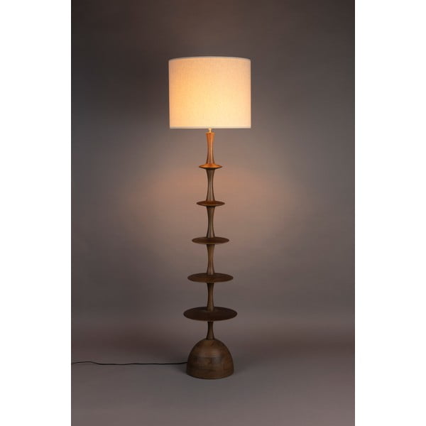 Krēmkrāsas/tumša dabīga toņa stāvlampa ar auduma abažūru (augstums 179 cm) Cath – Dutchbone-image-1