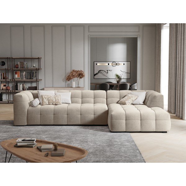 Bēšs samta stūra dīvāns Windsor & Co Sofas Vesta, labais stūris-image-1