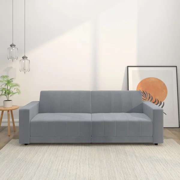 Gaiši pelēks samta regulējams/salokāms dīvāns 225 cm Allie – Støraa-image-1