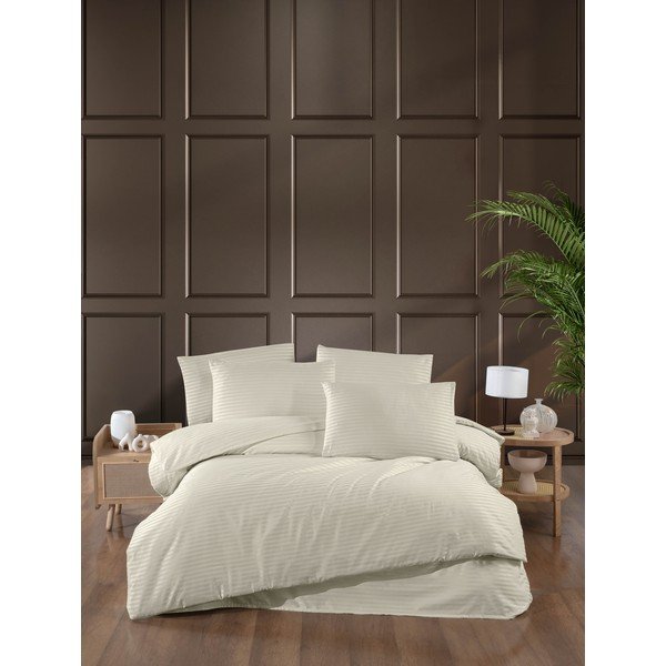 Krēmkrāsas divguļamā damasta gultas veļa ar palagu 200x220 cm – Mila Home