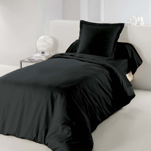 Melna vienguļamā kokvilnas gultas veļa 140x200 cm Lina – douceur d'intérieur