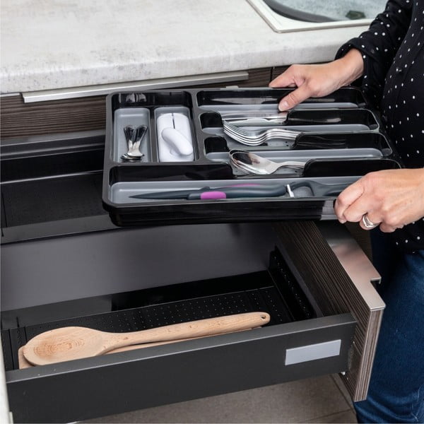 Melns/pelēks izvelkams plastmasas organizators atvilktnei 41,5 x 35 cm – Addis-image-1