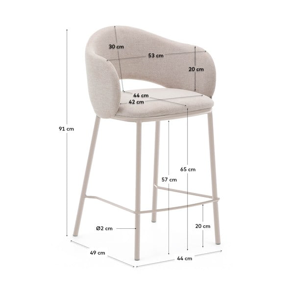 Krēmkrāsas bāra krēsls (sēdekļa augstums 65 cm) Maina – Kave Home-image-3