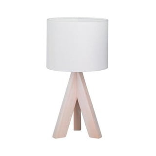 Balta galda lampa no dabīgā koka un auduma Trio Ging, augstums 31 cm