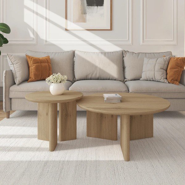 Dabīga toņa apaļš žurnālgaldiņš ar ozolkoka imitācijas galda virsmu ø 50 cm Chatham – Støraa-image-1