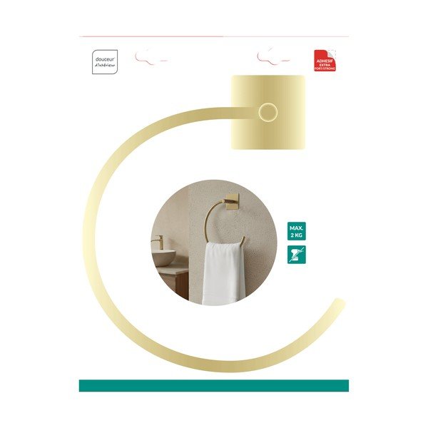 Matētas zelta krāsas metāla dvieļu turētājs ar uzstādīšanu bez urbšanas Fixeo – douceur d'intérieur-image-1