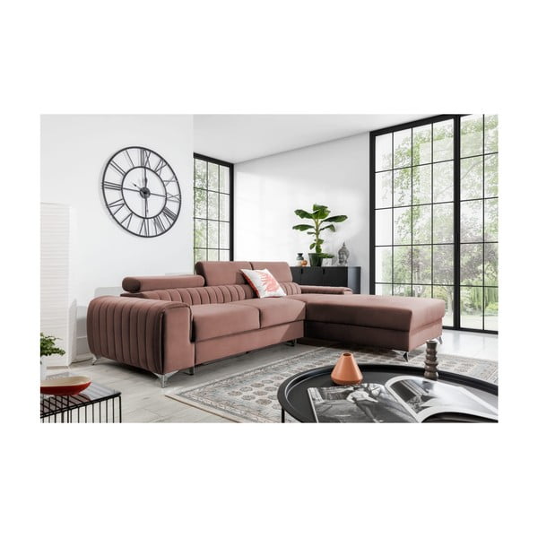 Rozā samta salokāms/ar uzglabāšanas vietu stūra dīvāns (ar labo stūri/ar zvilni) Grayson – ELTAP-image-1