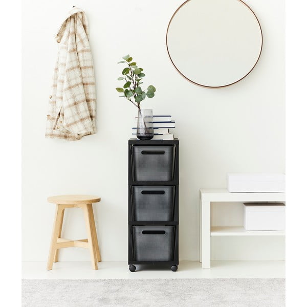 Melns/pelēks plastmasas plaukts uz riteņiem 30x77 cm Brisen – Rotho-image-1