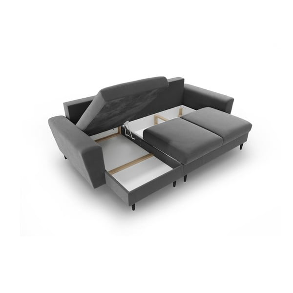 Gaiši pelēks samta salokāms stūra dīvāns ar uzglabāšanas vietu Kyoto – Cosmopolitan Design-image-3