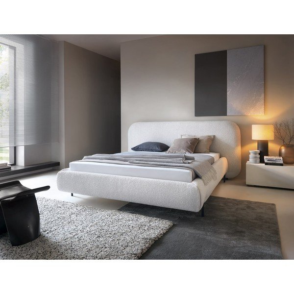 Bēša polsterēta divvietīga gulta ar veļas kasti un ar redelēm 160x200 cm Pointt – ELTAP-image-1