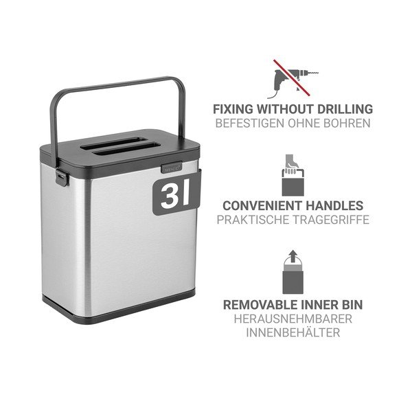 Matētas sudraba krāsas kompostējamo atkritumu konteiners 3 l Colin – Wenko-image-4
