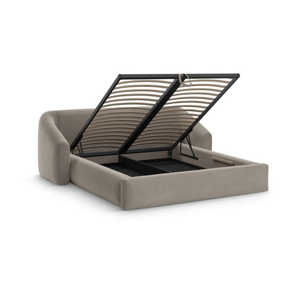 Gaiši brūna polsterēta divvietīga gulta ar veļas kasti ar redelēm 160x200 cm Campi – Cosmopolitan Design-image-1