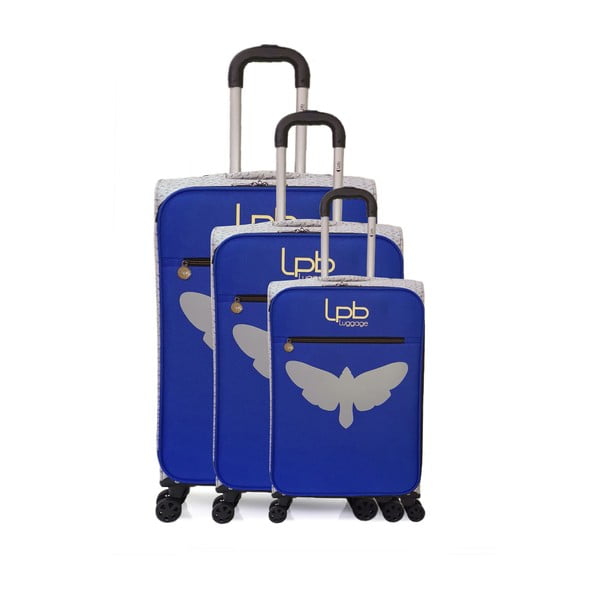 3 zilu bagāžas somu uz 4 riteņiem komplekts LPB Clara