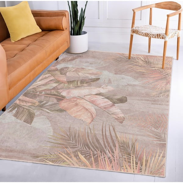 Bēšs mazgājams celiņa paklājs 80x200 cm Dusty Leaves – Mila Home-image-4