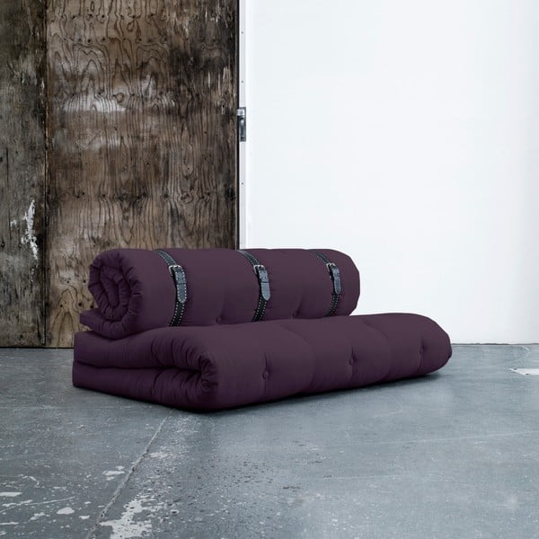 Mainīgs dīvāns ar baltām stepētām ādas siksnām Karup Buckle Up Purple