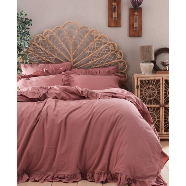 Rozā vienguļamā gultas veļa no ranforce kokvilnas 140x200 cm Ruffle Striped – Mila Home Luxury-image-1